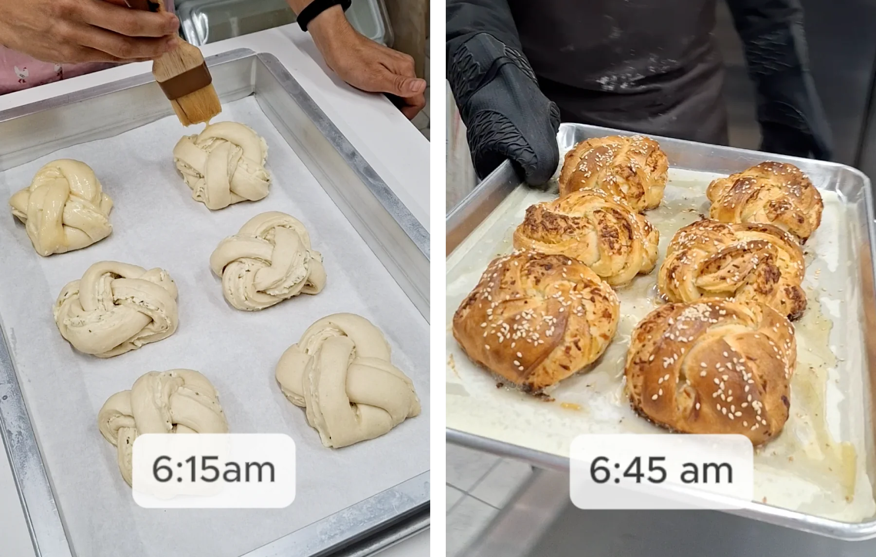 Preparing Garlic and Asiago Brioche Knots and Baked Garlic and Asiago Brioche Knots