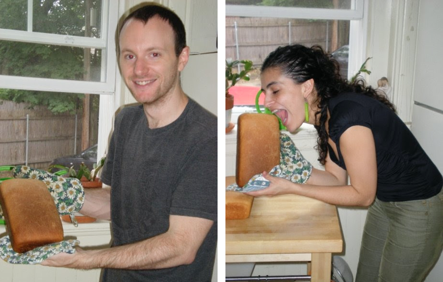 Matt and Adri trying baking their first loaf of bread for the first time