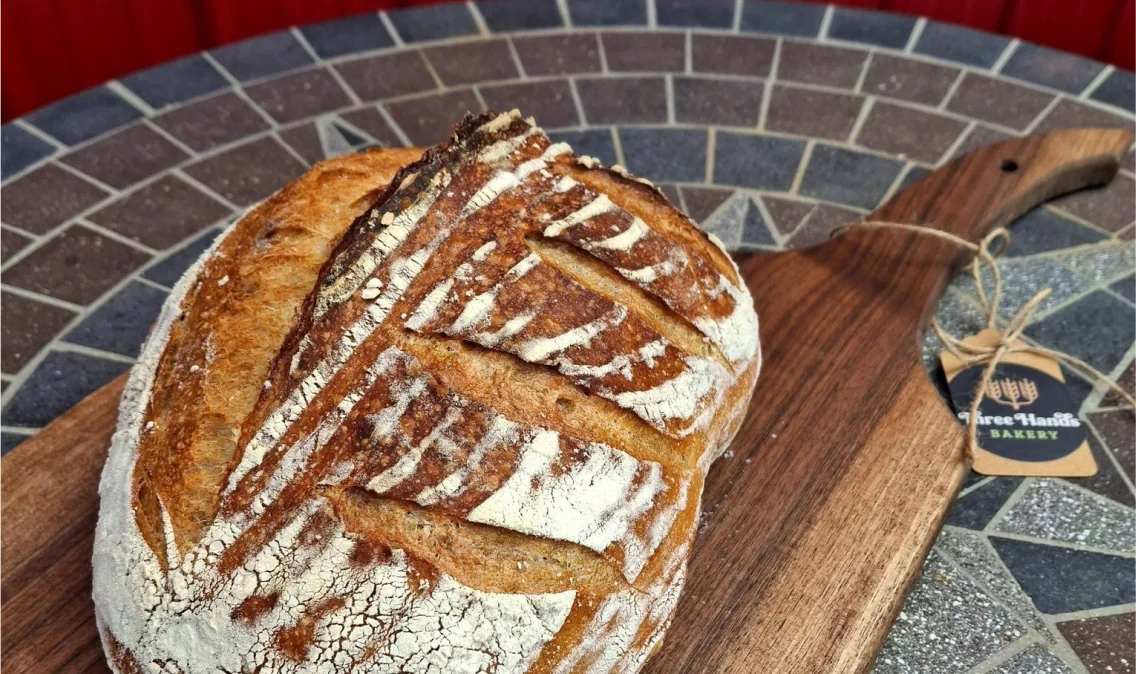 Freshly baked sourdough loaf